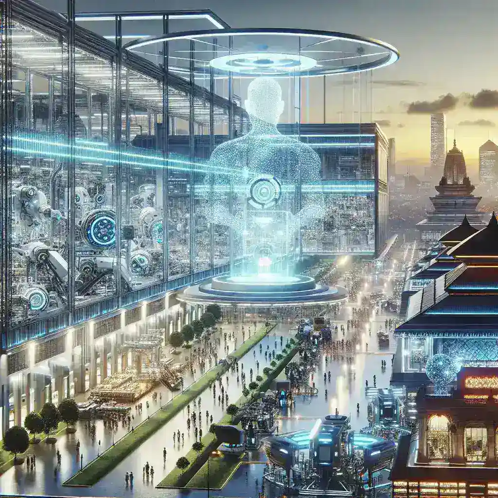 "Image of Nvidia and Indosat executives collaborating at the AI Center in Surakarta, showcasing cutting-edge technology and innovation for the future."