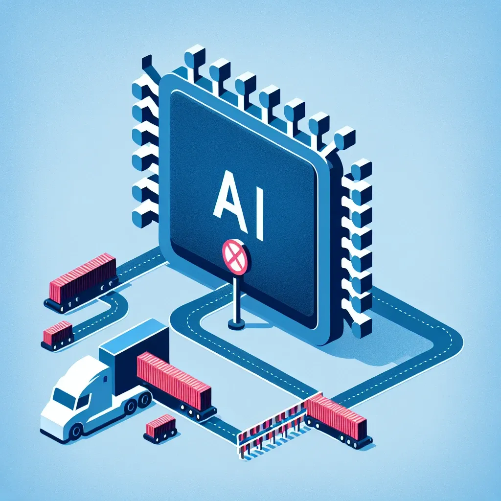 "Logo Nvidia di depan ilustrasi chip AI, menggambarkan tanggapan perusahaan terhadap pembatasan ekspor AS pada teknologi chip ke Tiongkok dalam konteks industri teknologi global."